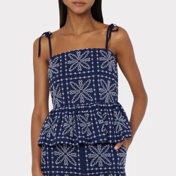 NWT MILLY Enzo Floral Tile Eyelet Peplum Top 72ET21 Size‎ MEDIUM